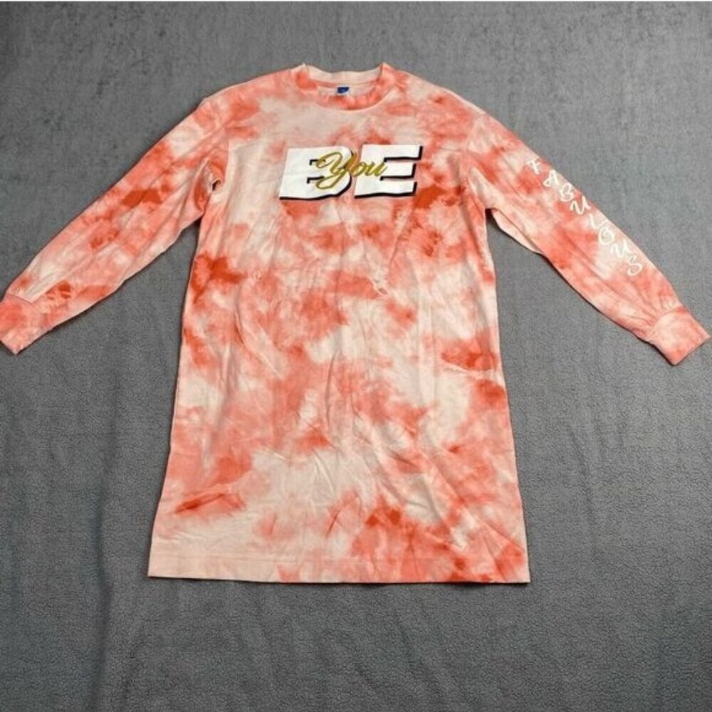 Old Navy Women's size XS Logo tie dye Mini Dress Coral Heart long sleeve.